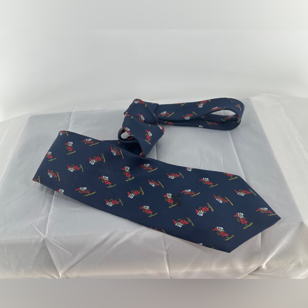 Christmas Skiing Santa Men’s Silk Necktie Blue with Red Santa Saks Fifth Avenue